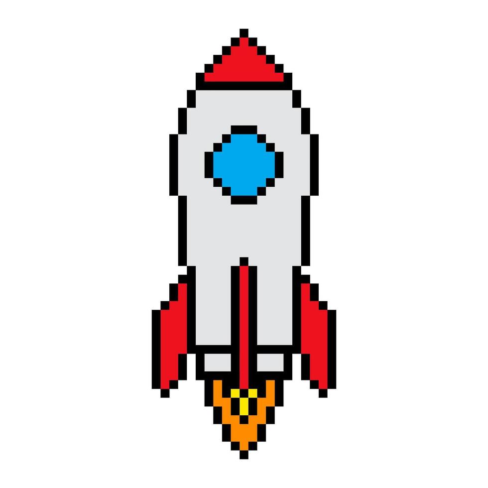 Rocket icon pixel art vintage illustration. flat style vector
