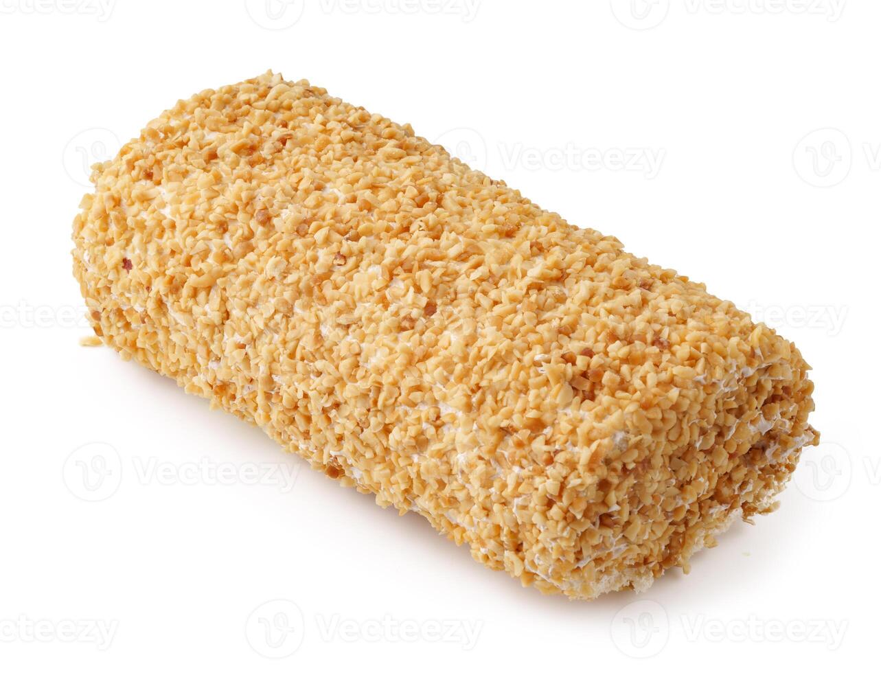 Crunchy roll coated in toasted oats found in a food market showcasing a unique snack option photo
