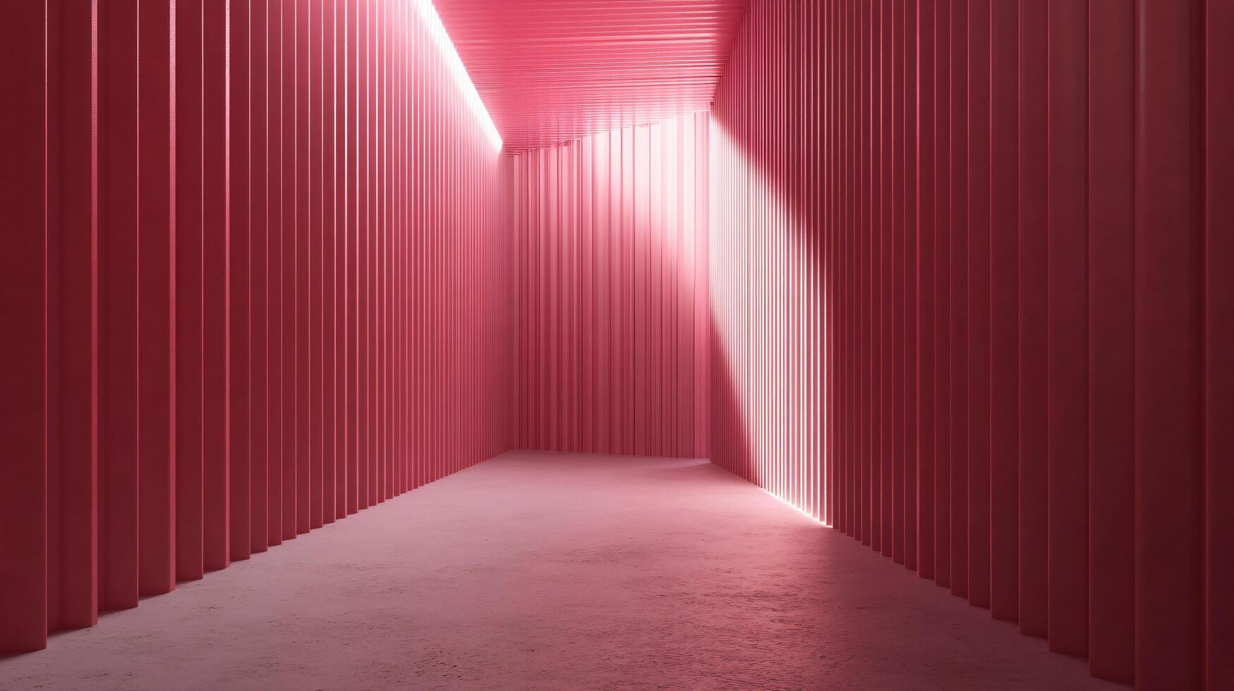 Pink architectural corridor with vertical pattern illuminated by light beam photo