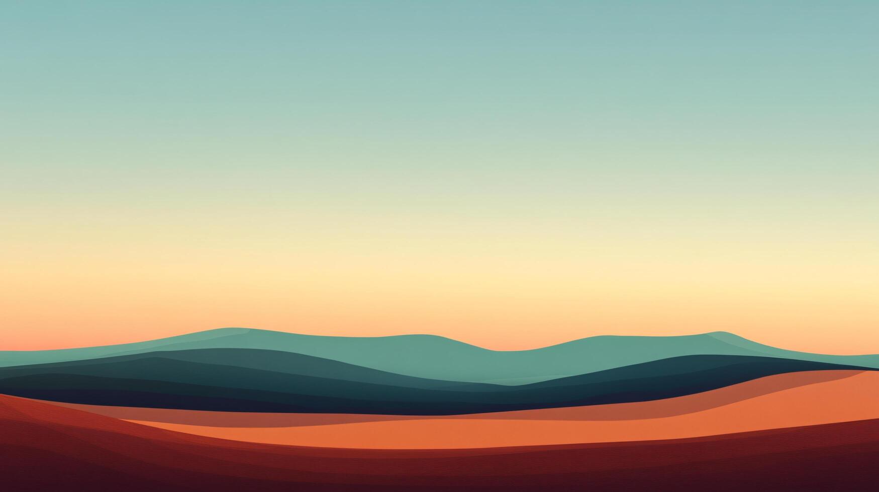 Rolling hills and valleys create a serene and minimalist landscape under a warm sunset sky photo