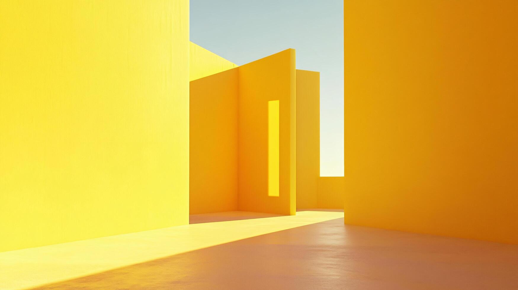 Abstract minimal architecture with yellow walls and sunlight illuminating interior space photo