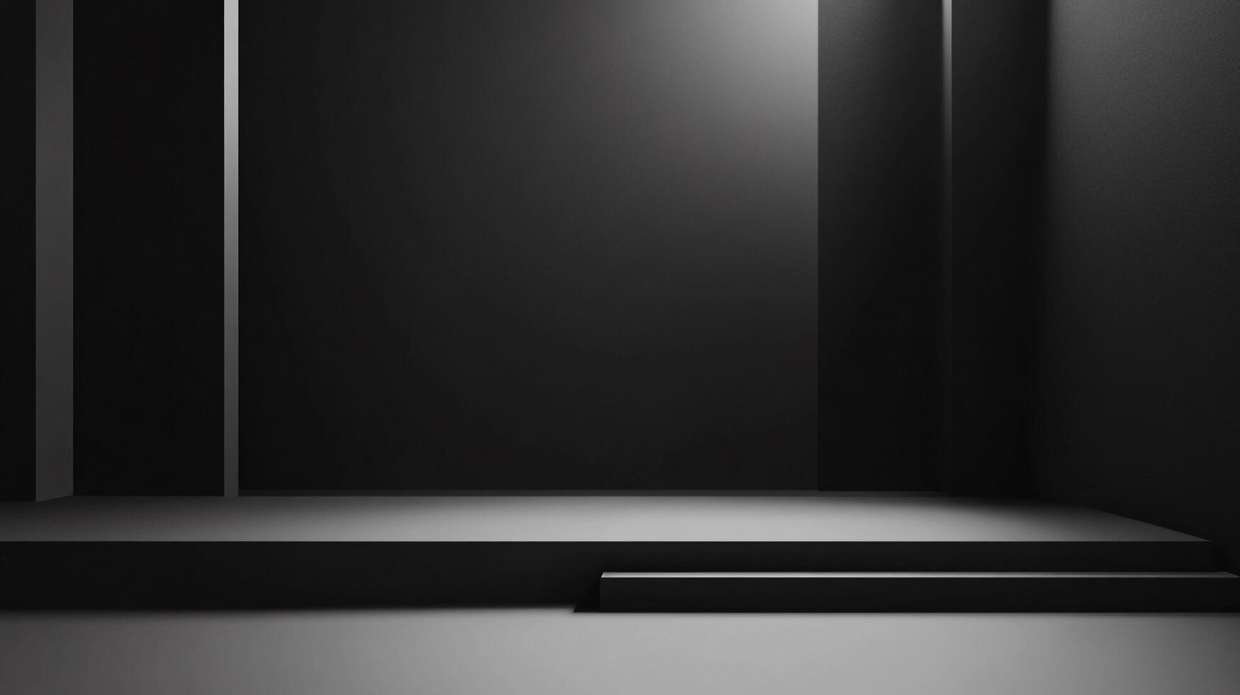 Minimalist black showroom interior with empty stage illuminated by spot light photo