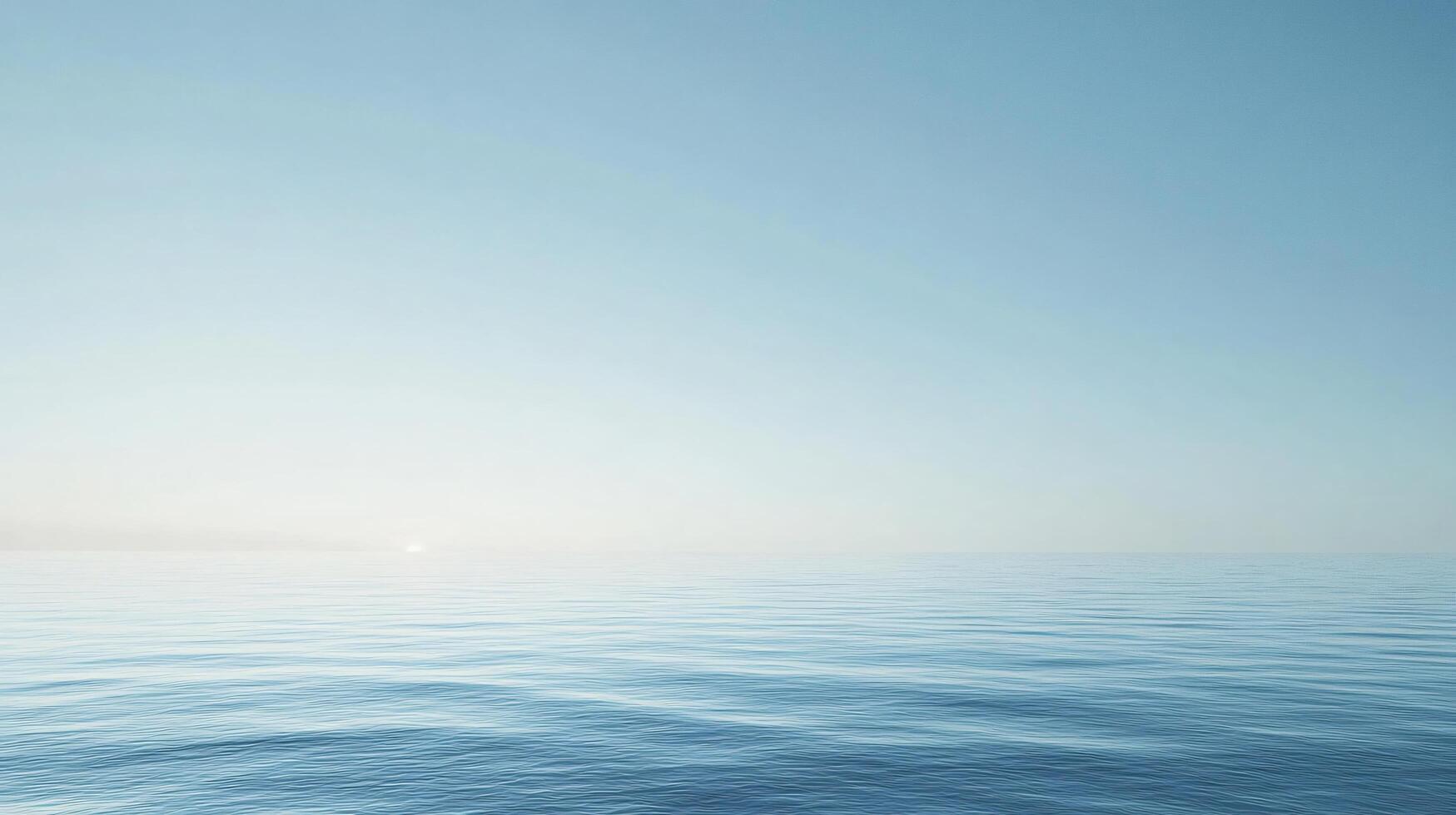Tranquil seascape with calm ocean reflecting pastel sky at sunset with tiny sun on horizon photo