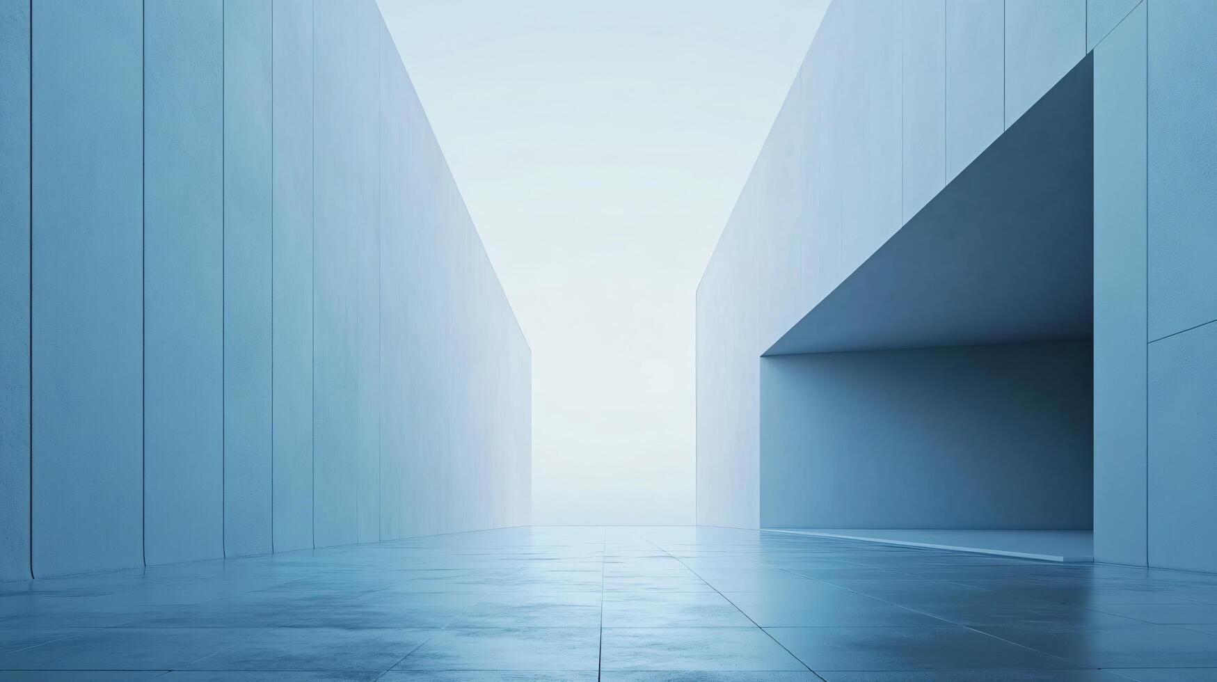 Minimalist blue architectural design featuring empty space, geometric shapes, and a modern aesthetic photo