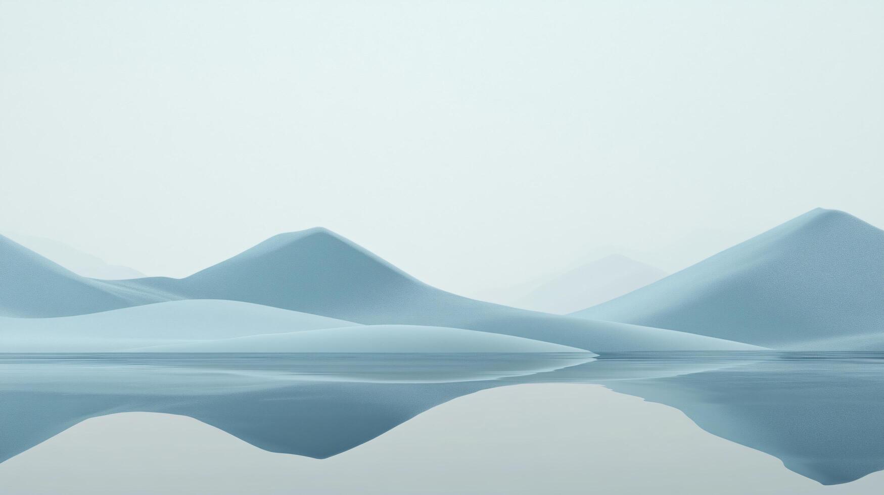 Pastel blue mountains reflected in still water create a tranquil and minimalist landscape photo