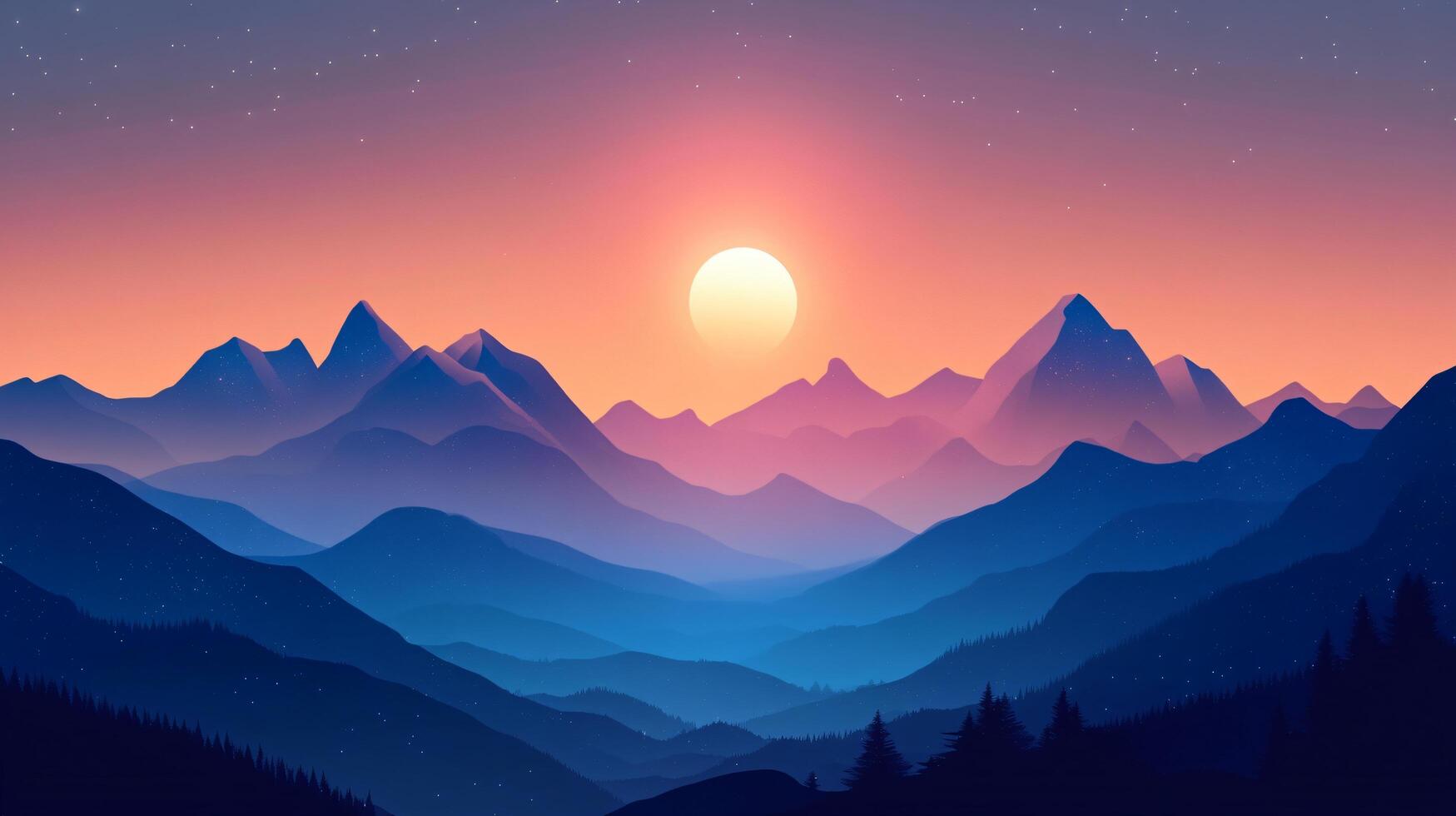 Breathtaking panoramic view of a mountain range at sunset, with warm colors and a peaceful atmosphere photo