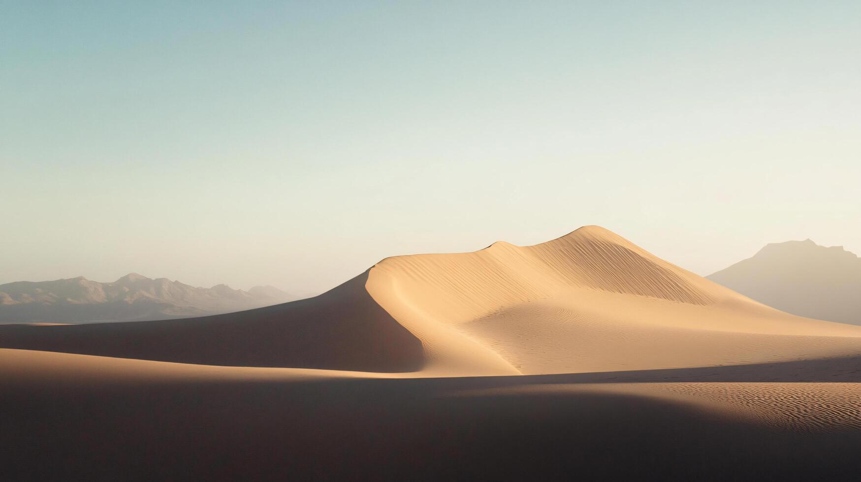 Beautiful untouched desert landscape with sand dunes and mountains in the background during a sunny day photo