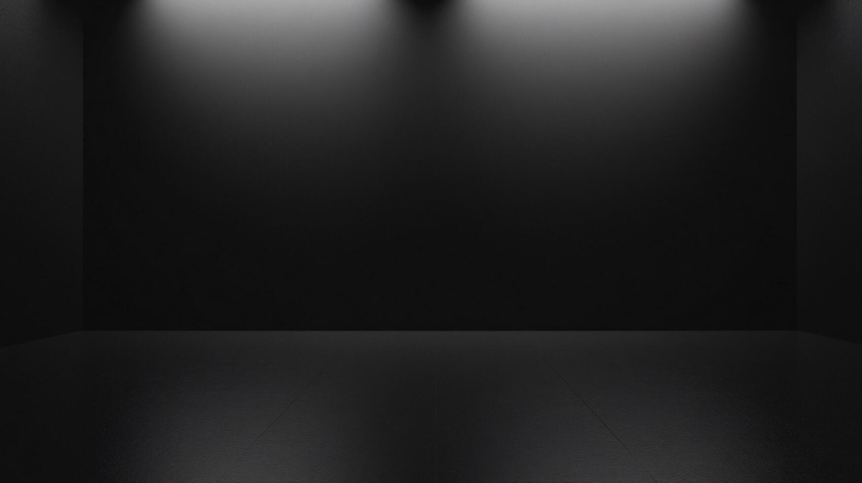 Empty black room corner illuminated by three spotlights photo