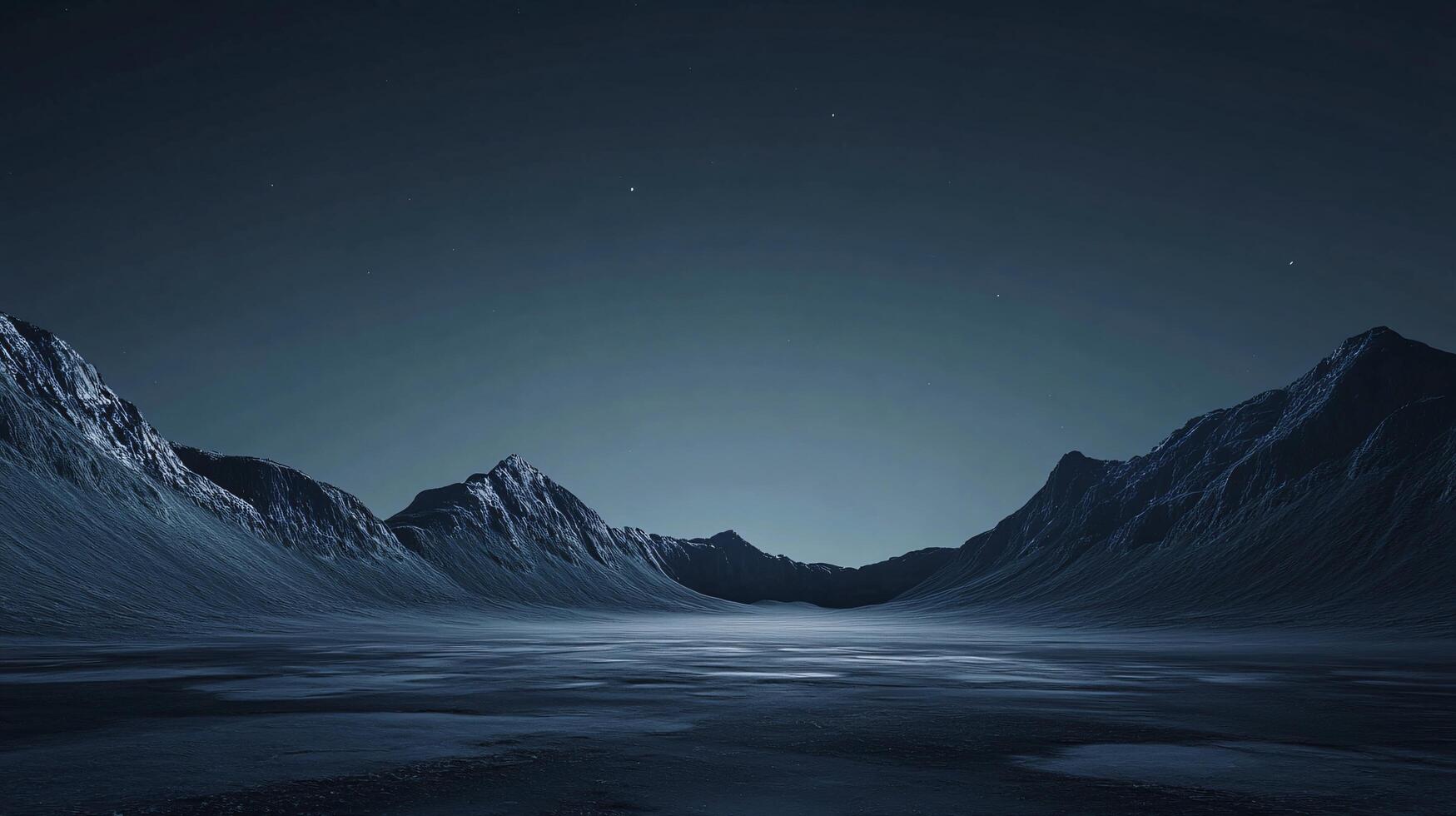 Moonlight illuminates snow capped mountains in a surreal and frozen landscape photo