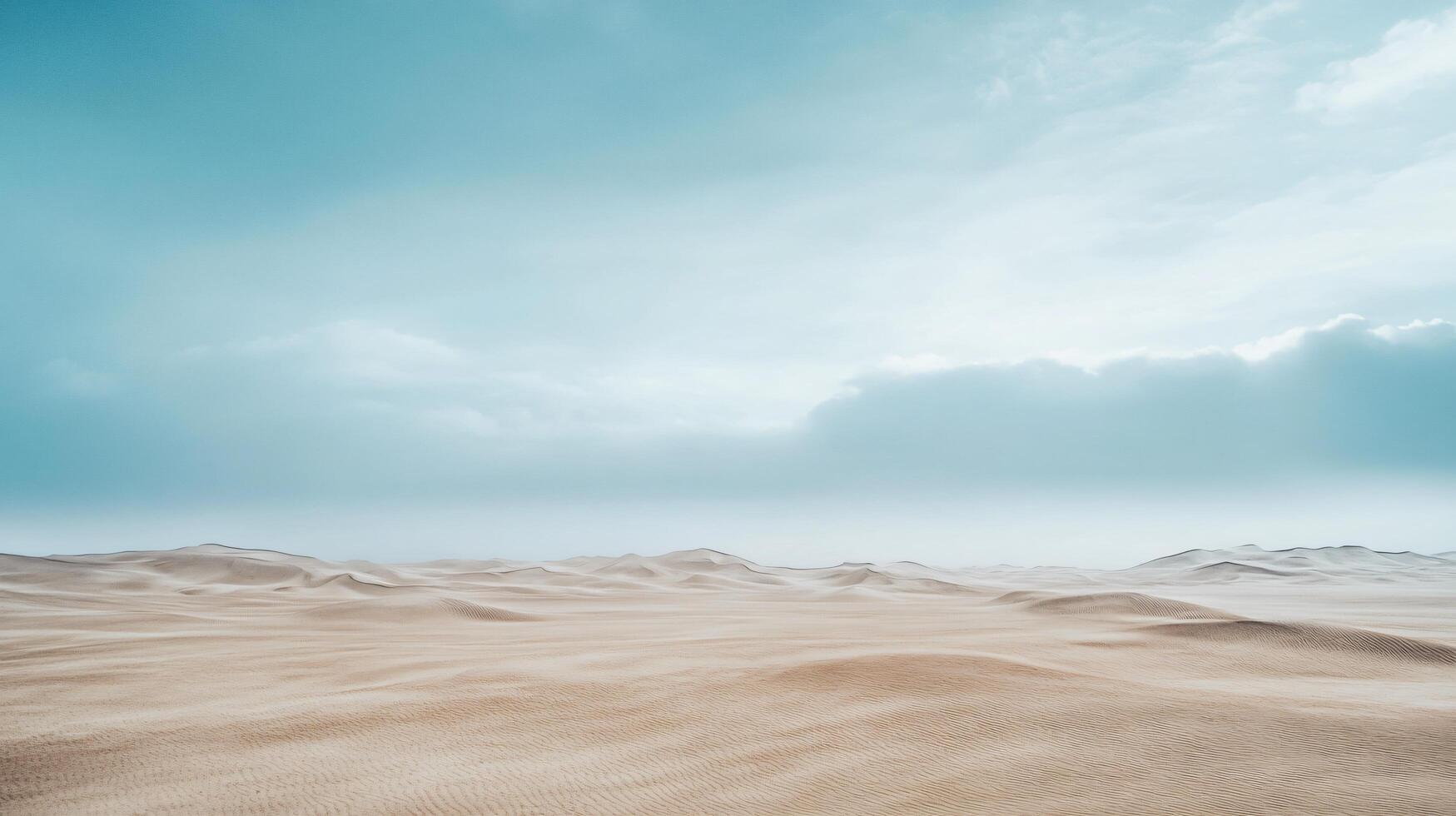 Windswept sand dunes create a mesmerizing pattern under a vast, cloudy sky in a tranquil desert landscape photo