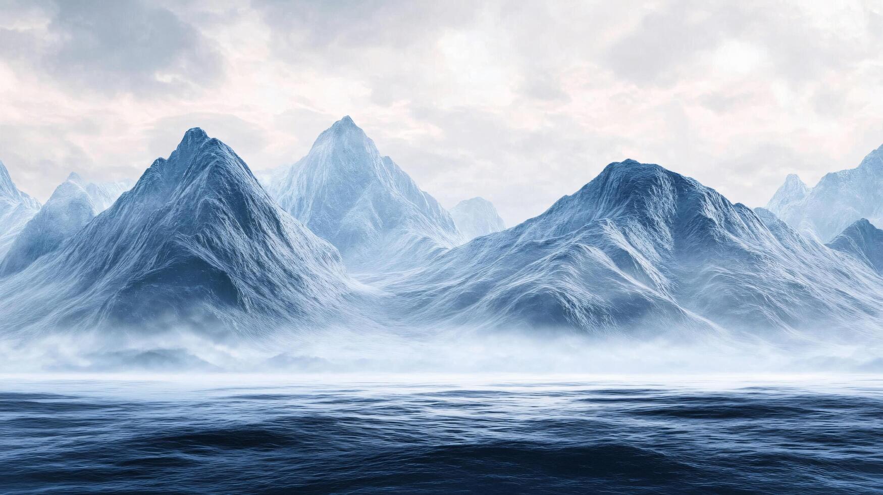 Stunning landscape featuring snow capped peaks rising from a misty ocean, creating a serene and icy panorama photo