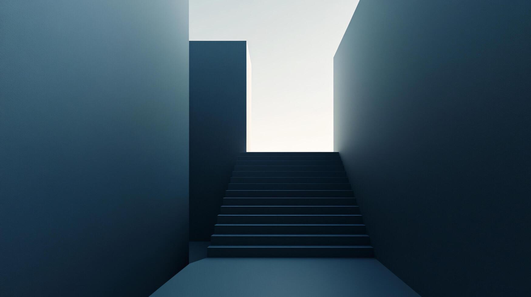 Staircase going up to a bright light in a dark blue abstract space photo