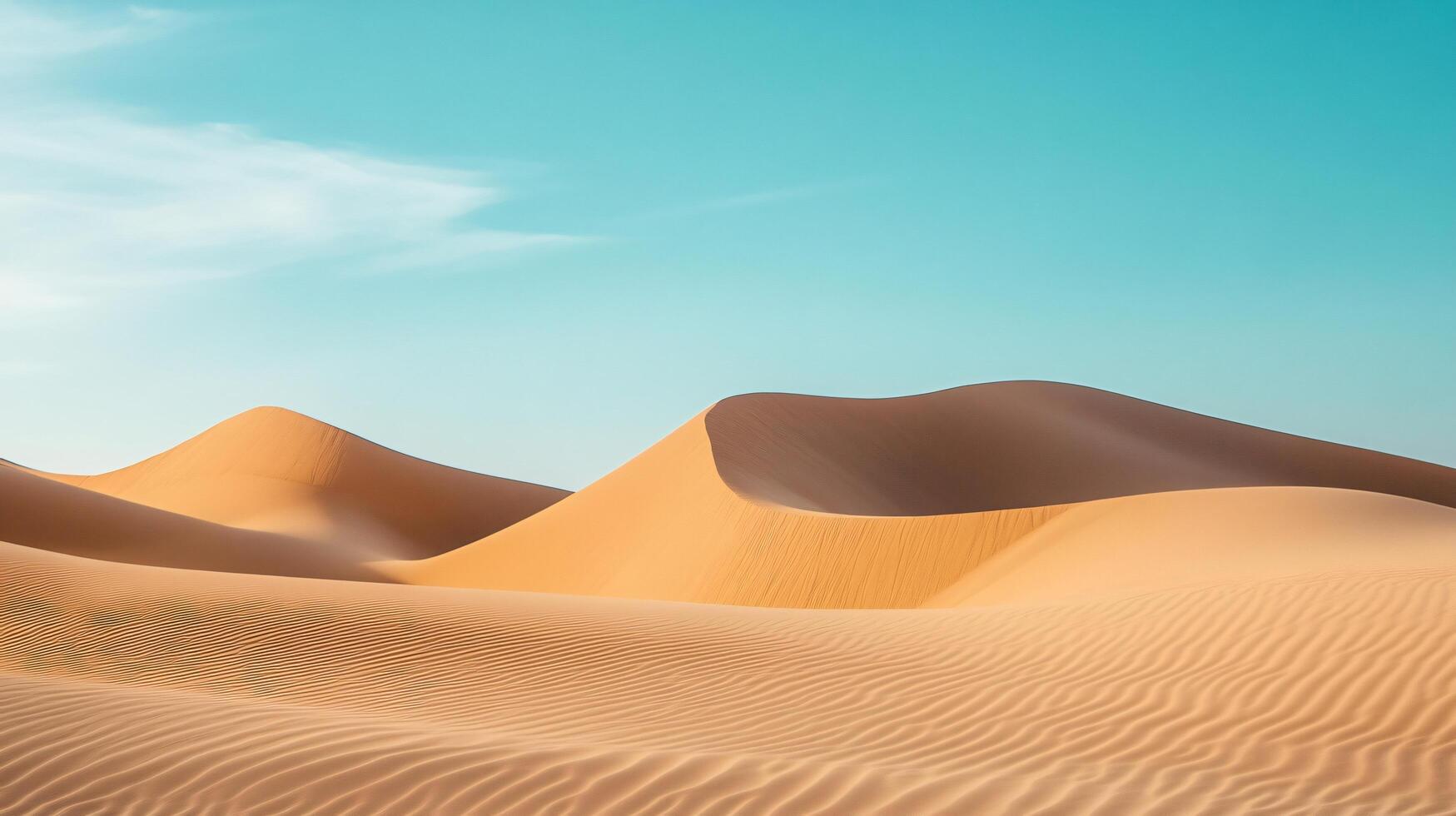 Rippling sand dunes create a mesmerizing pattern under a vast, clear blue sky, showcasing the serene beauty of a desert landscape photo