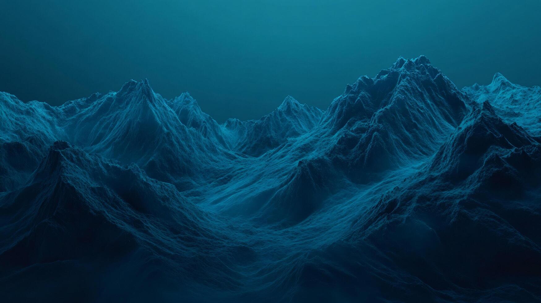 Monochromatic blue mountain range extending to the horizon, creating a mysterious and minimalist landscape photo