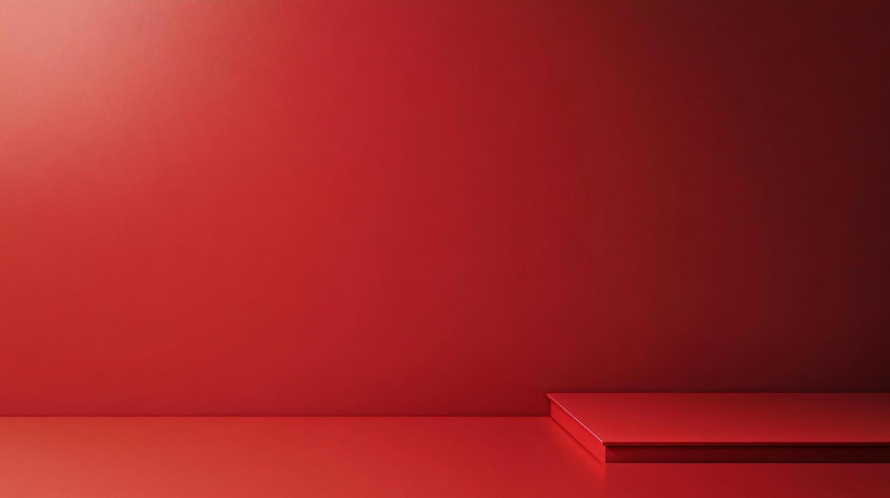 Minimalist red studio setup with empty square platform, ideal for product showcasing photo