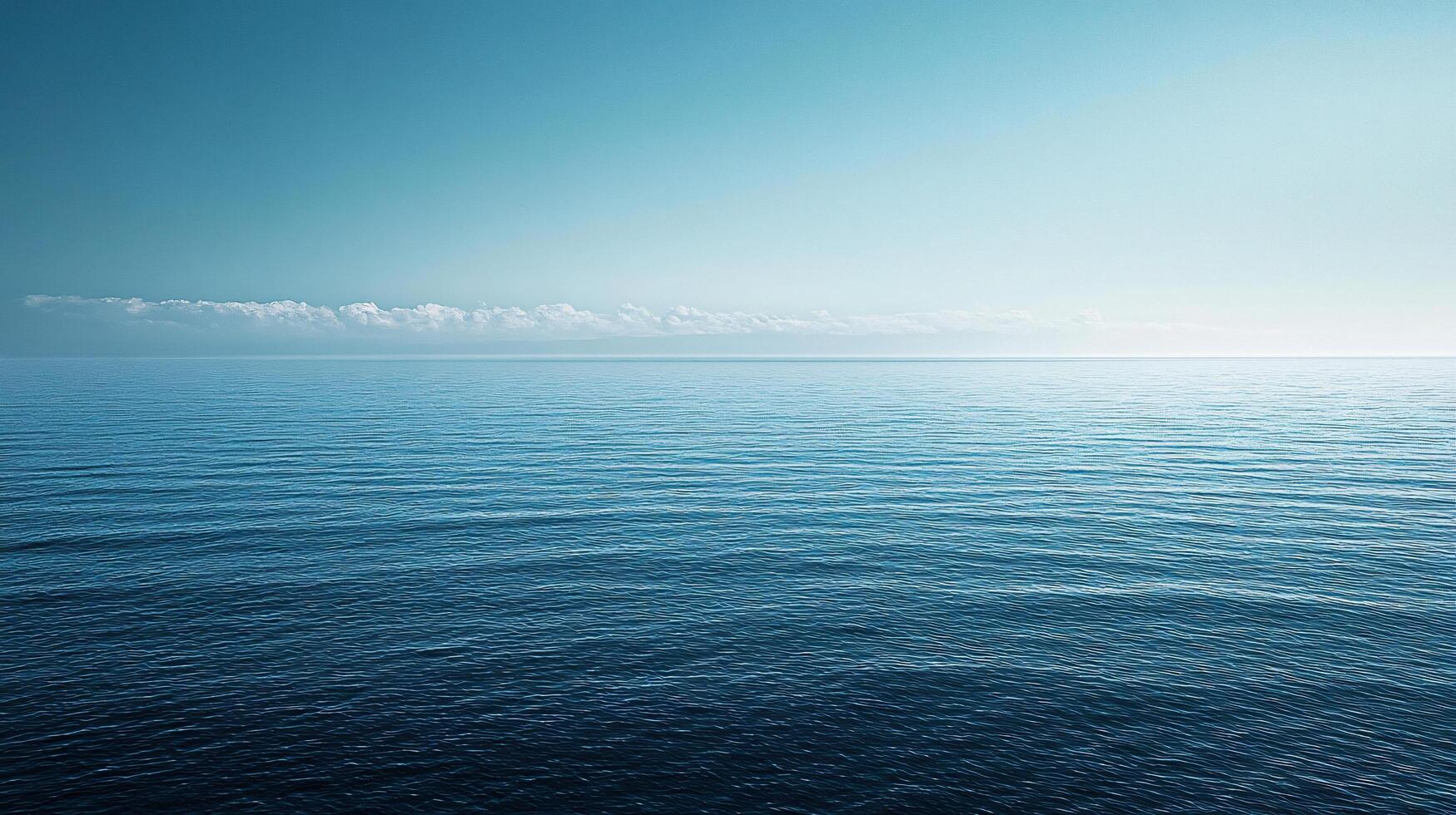 Tranquil ocean scene reflecting blue sky with distant clouds on horizon, creating peaceful and serene atmosphere photo