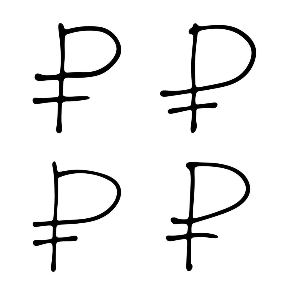 Hand drawn russian ruble set Brush stroke doodle Single element for design 1 vector