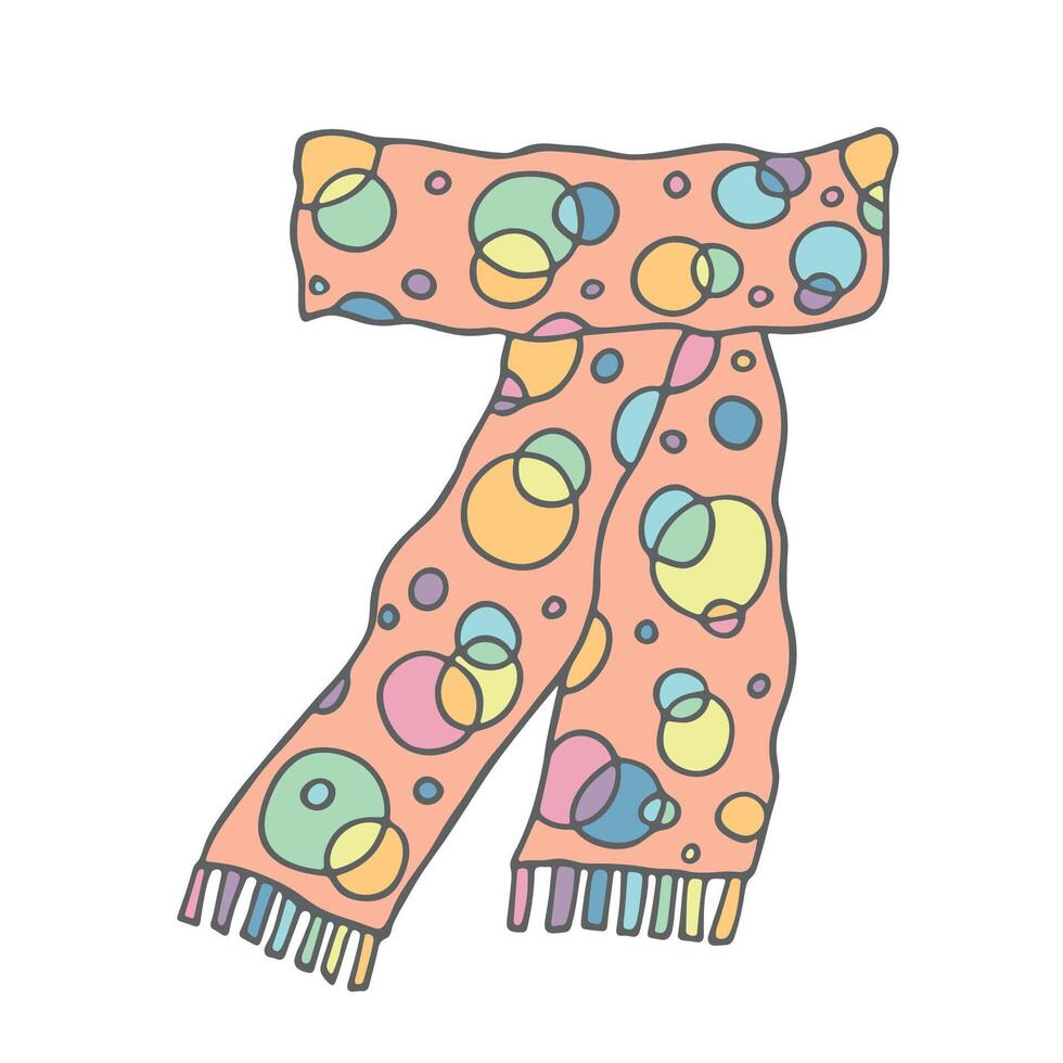 Knitted scarf doodle Hand drawn winter accessories Single design element for card, print, design, decor 1 vector