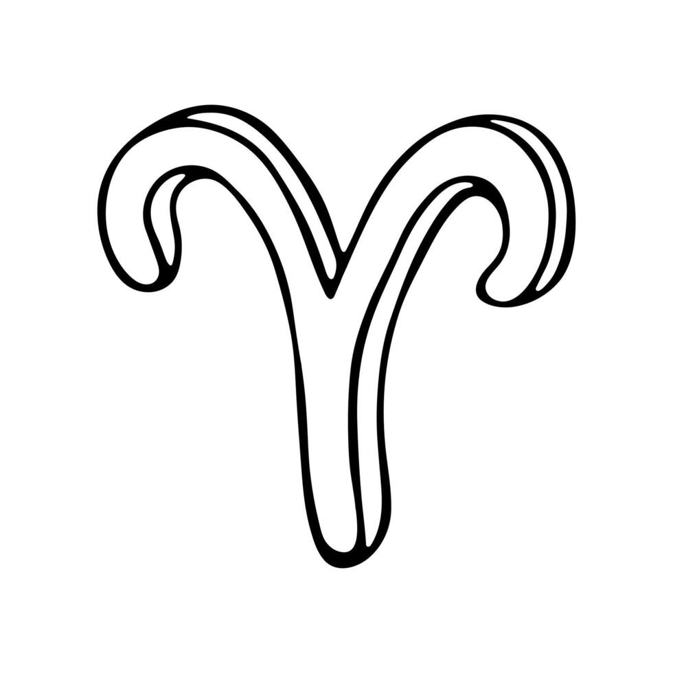 Hand drawn aries zodiac sign Esoteric symbol doodle Astrology clipart Element for design 1 vector