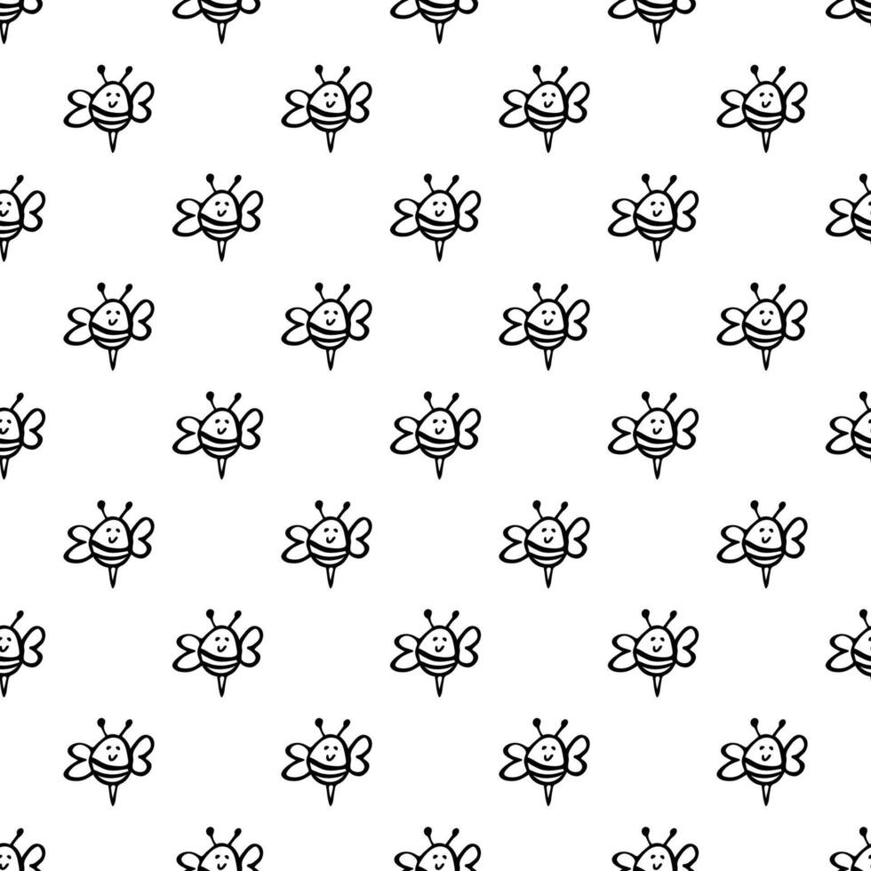 Seamless pattern with happy bees doodle for decorative print, wrapping paper, greeting cards, wallpaper and fabric 1 vector