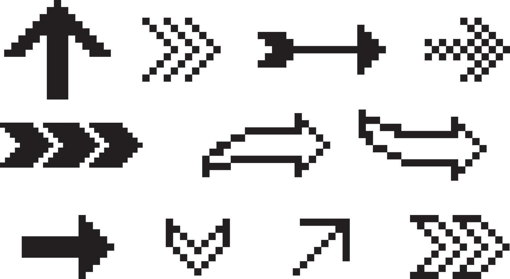 A set of pixel arrows, a double arrow. collection of 8 bit arrow direction vector