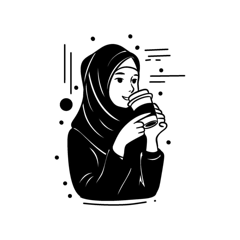 Muslimah drinking ramadhan vector