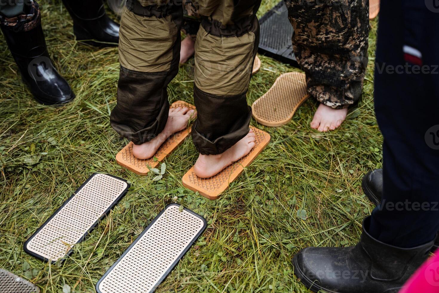 Experience enhanced outdoor expeditions with custom camping insoles, ideal for barefoot trekking on challenging terrains while enjoying outdoor activities with friends photo
