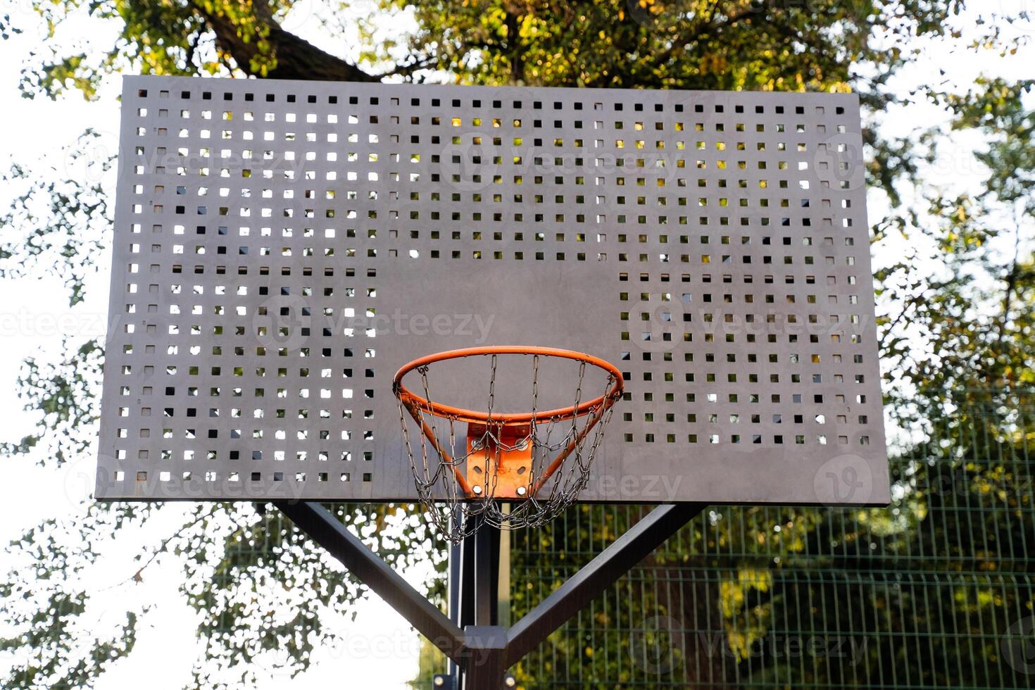 Enjoying an Outdoor Basketball Hoop featuring a Perforated Backboard set in a beautiful Natural Environment photo