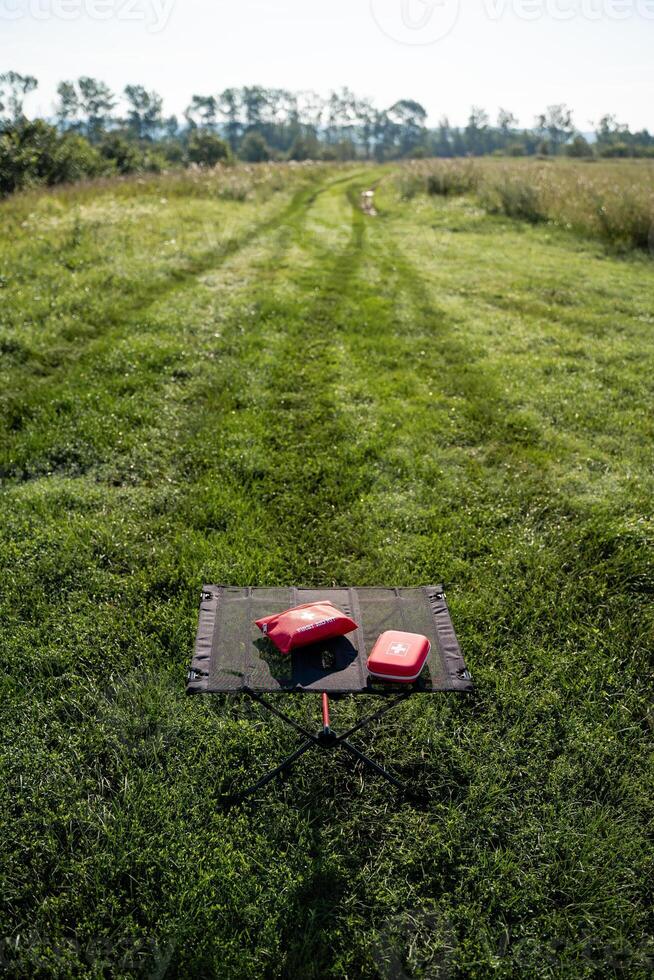 A peaceful and tranquil agricultural landscape filled with outdoor gear showcased on a bright and sunny day photo