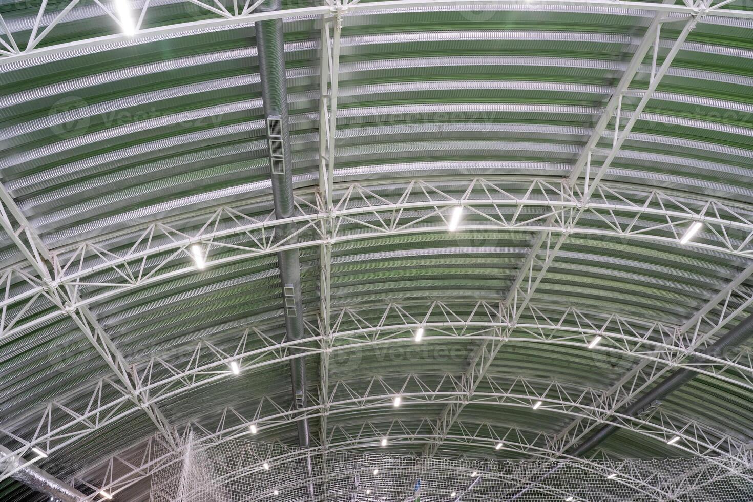 The captivating photo highlights a closeup of an exceptional ceiling design, featuring a stunning green roof that enhances the beauty and tranquility of the urban landscape
