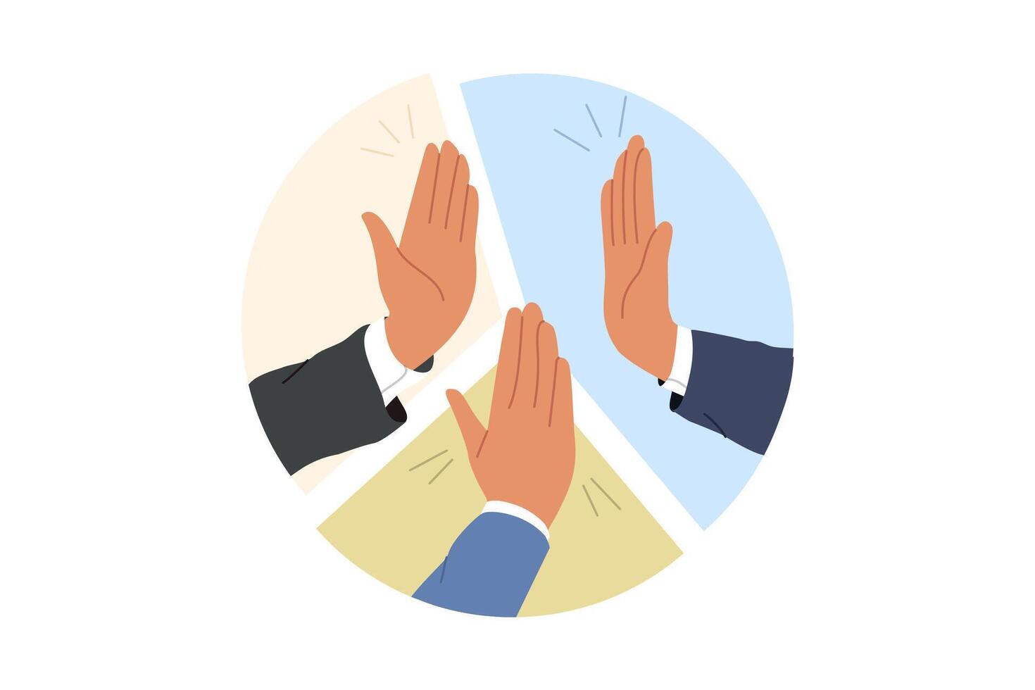 Hands business people showing synergy and high-fiving inside diagram, thanks to partnership vector
