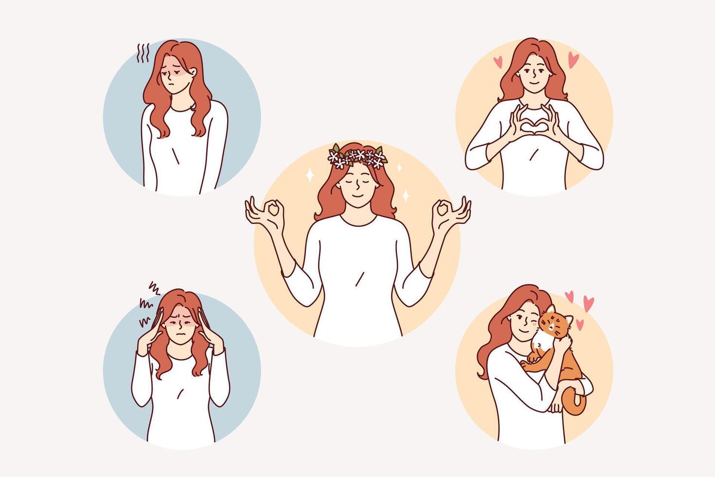 Woman uses meditation to get rid of depression and gain mental balance in life vector
