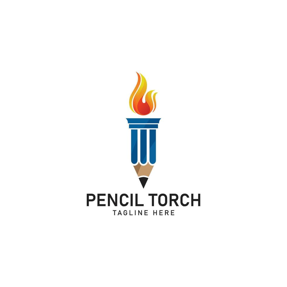 Pencil torch fire light logo. vector
