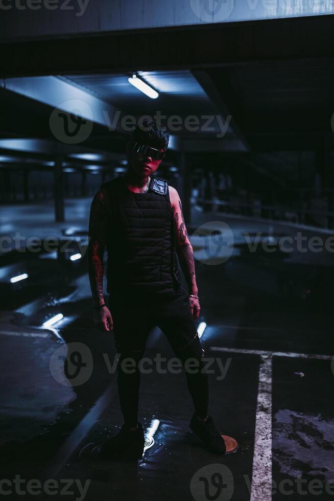 Cyberpunk and night city. Futuristic style of the future. photo