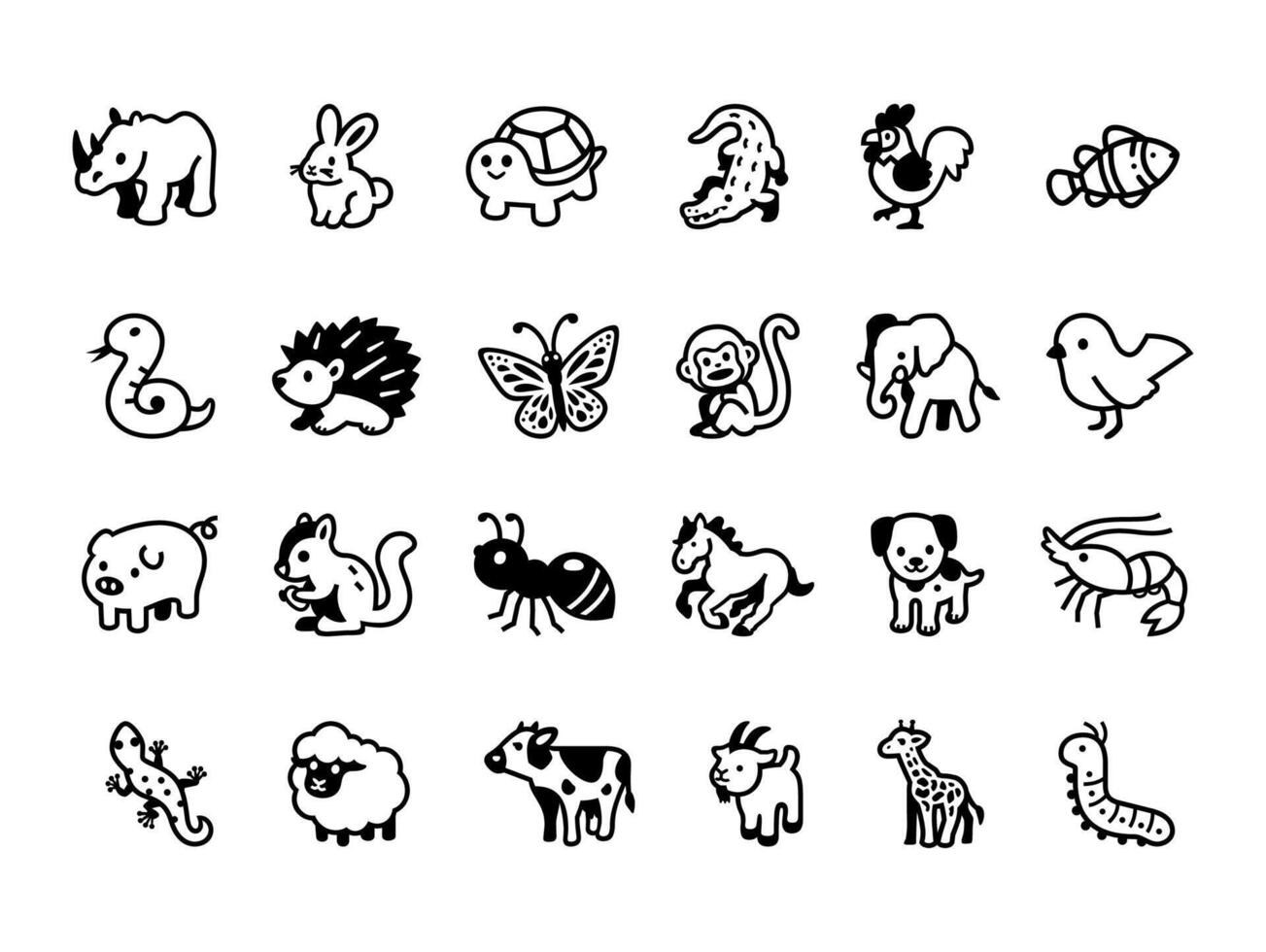 Animal icon set in outline style vector