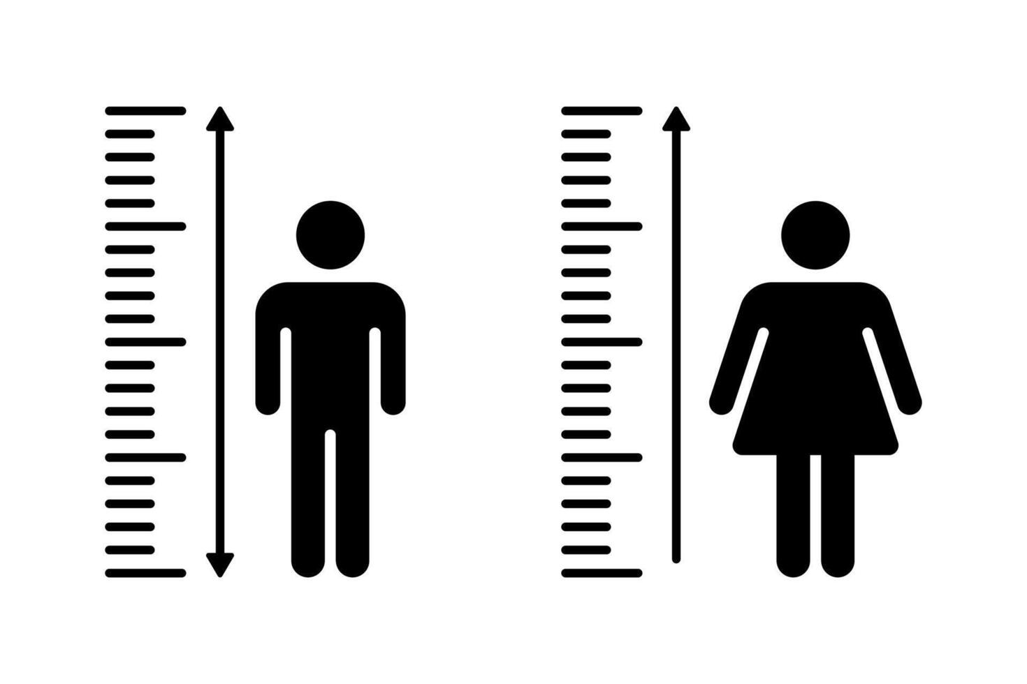 Human height icon set. Height measurement icon set. Scale tall human. Height man and woman icon. vector