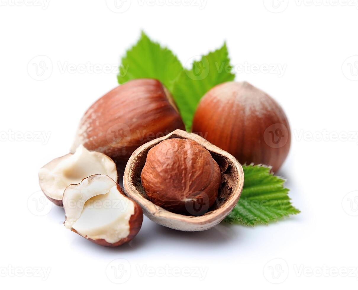 Hazelnuts with leaves. photo