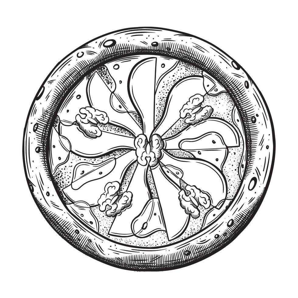 Sketch of pizza with pear isolated on white background vector