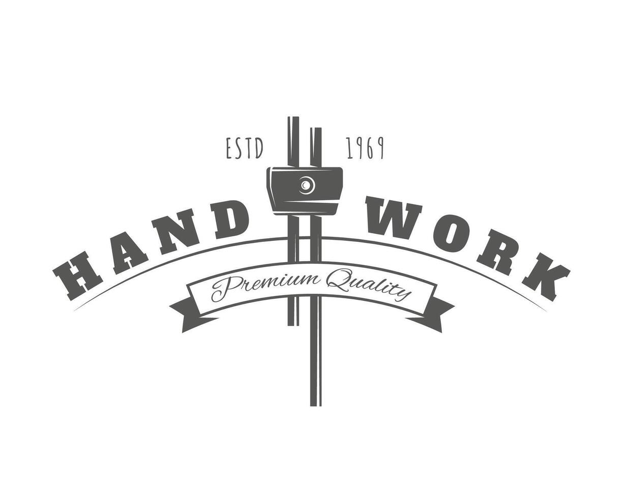 Carpentry woodwork label isolated on white background vector