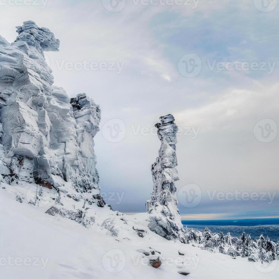 Natural stone statues, rock pillars, weathering posts. photo