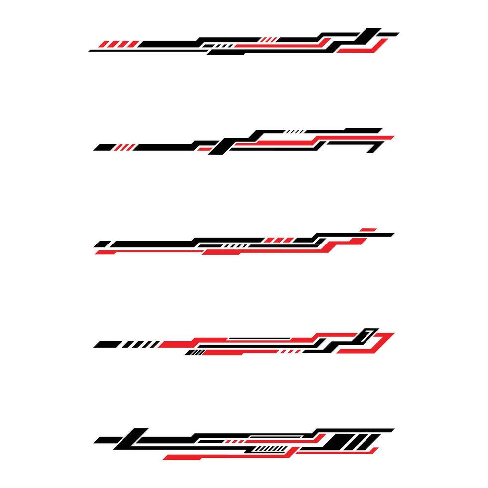 Set of abstract red and black futuristic geometric stripes car wrap stickers vector