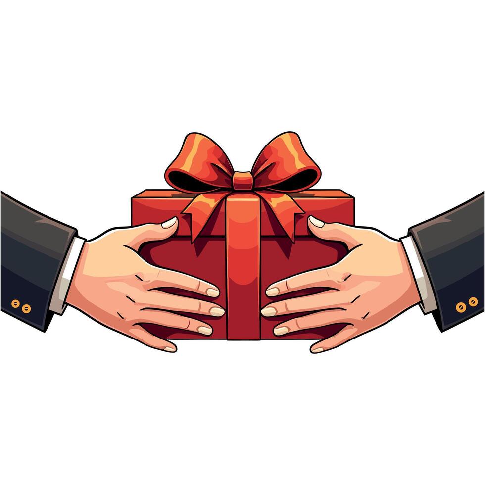 corporate man exchanges a gift box illustration isolated on a white background vector