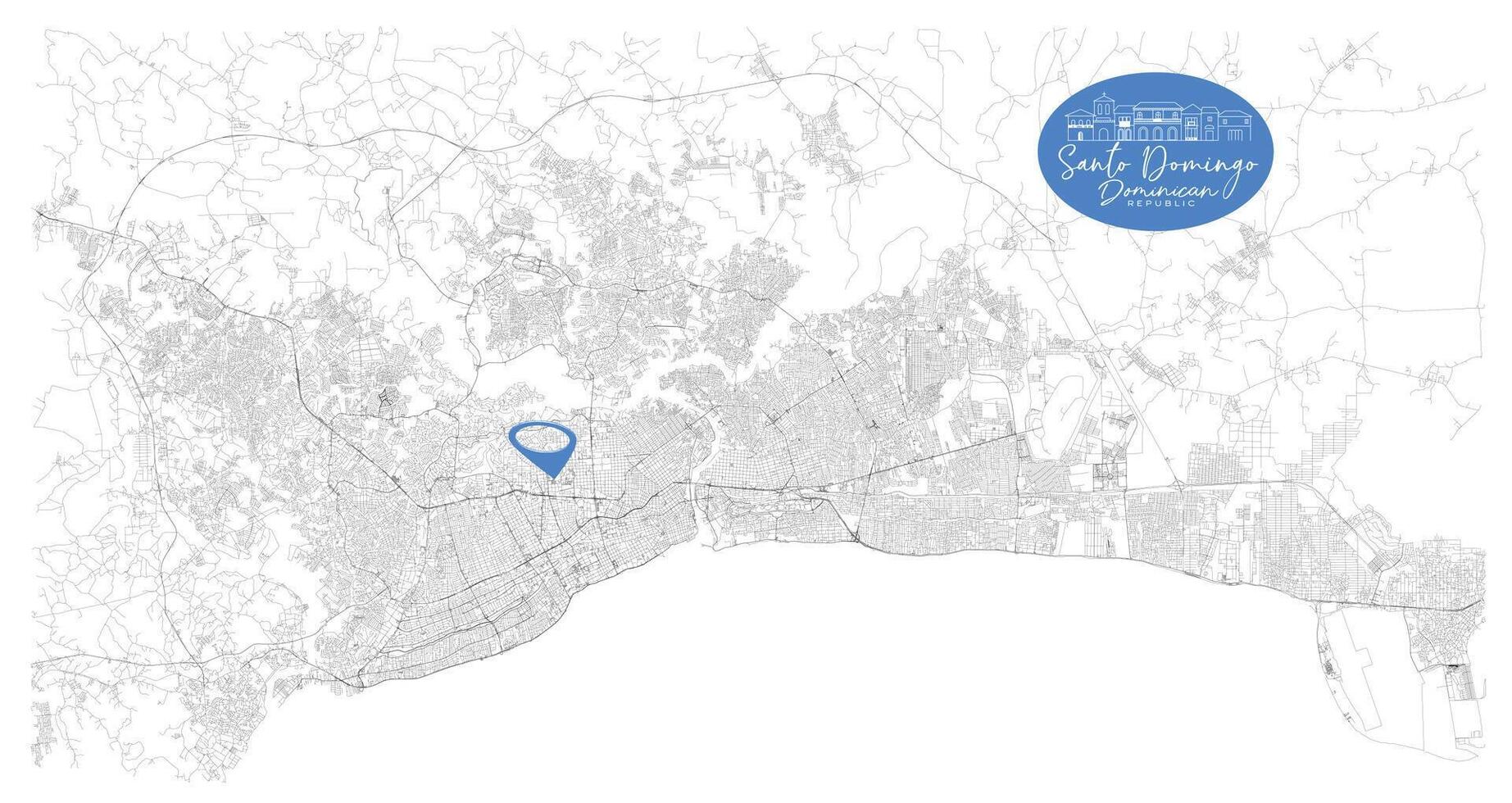 Santo Domingo, Dominican Republic,Streets Roads Map with location pin, illustration element image vector