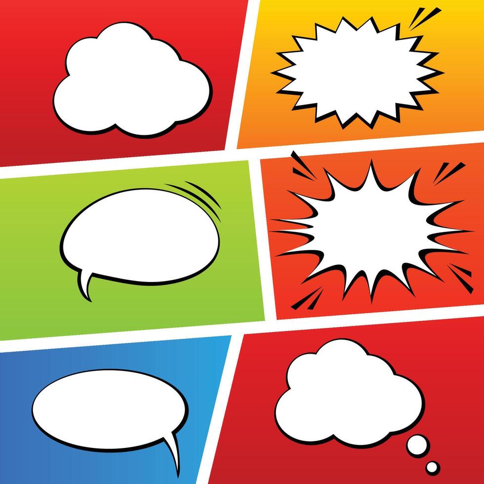 Comic book pages and speech bubble and expressions template vector
