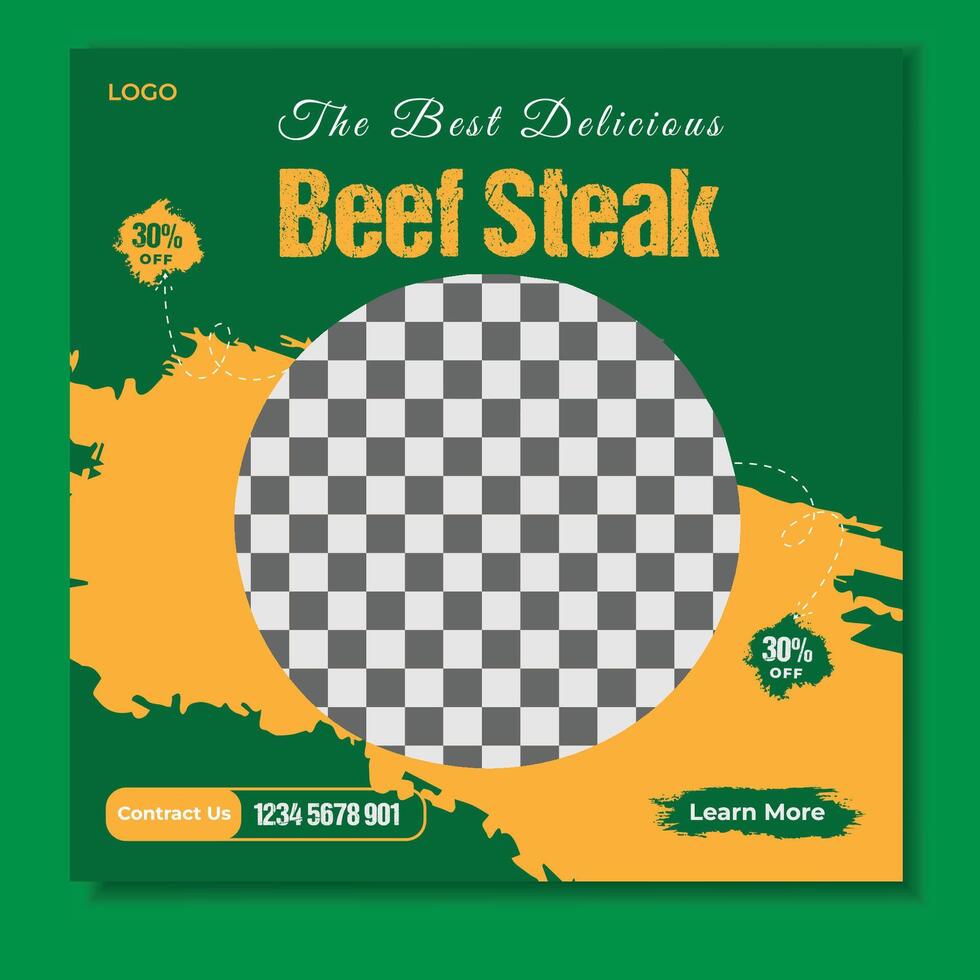 Beef steak sale social media post design template vector