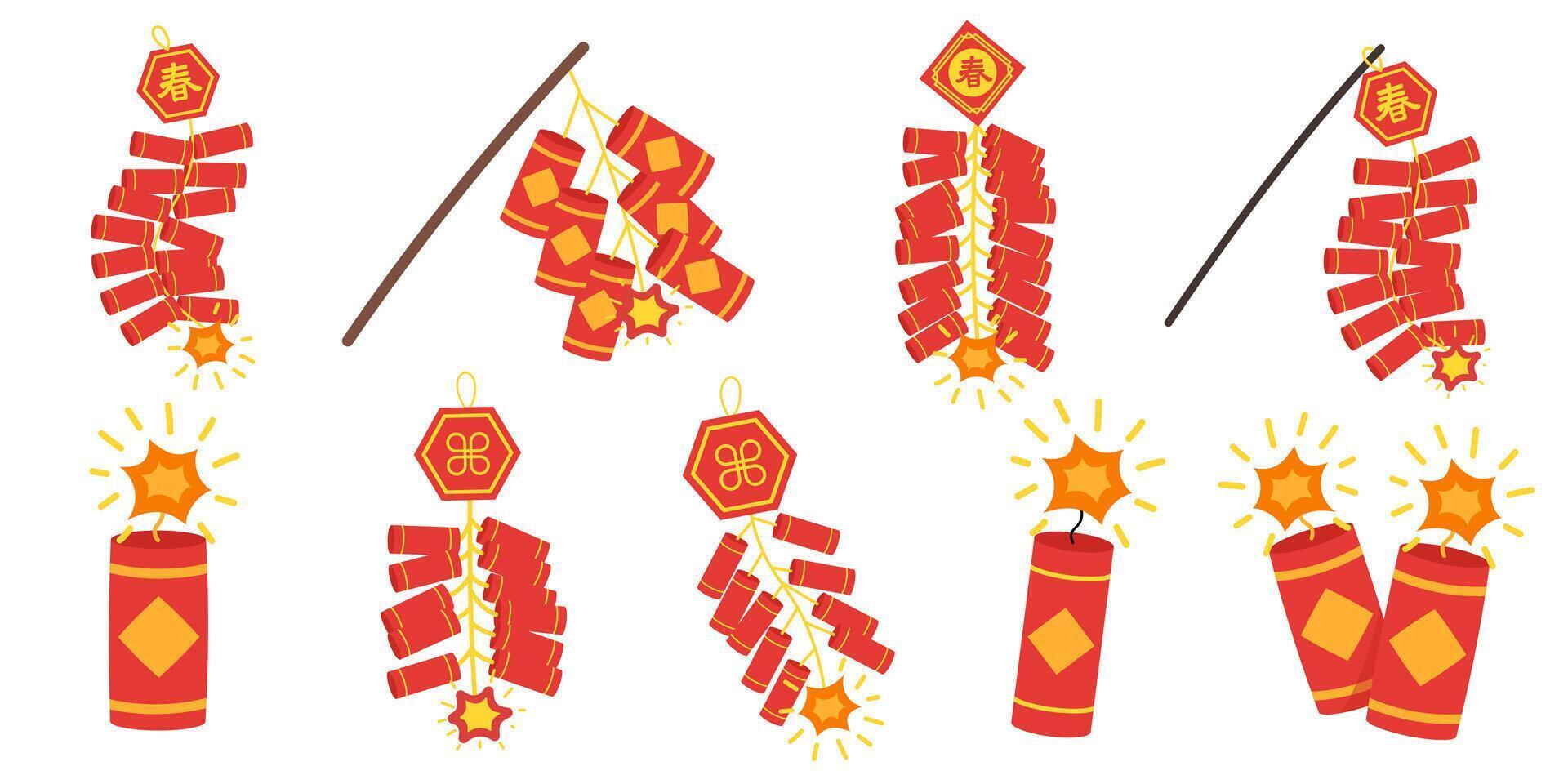 Cute firecrackers illustration for lunar new year set collection. vector