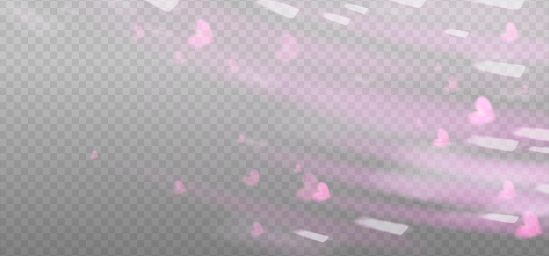 Prism pink light flare effect in motion, lovely light overlay background with warm shine of crystal glass, heart shiny glow. Prism light dispersion with rays and shiny glares effect. vector