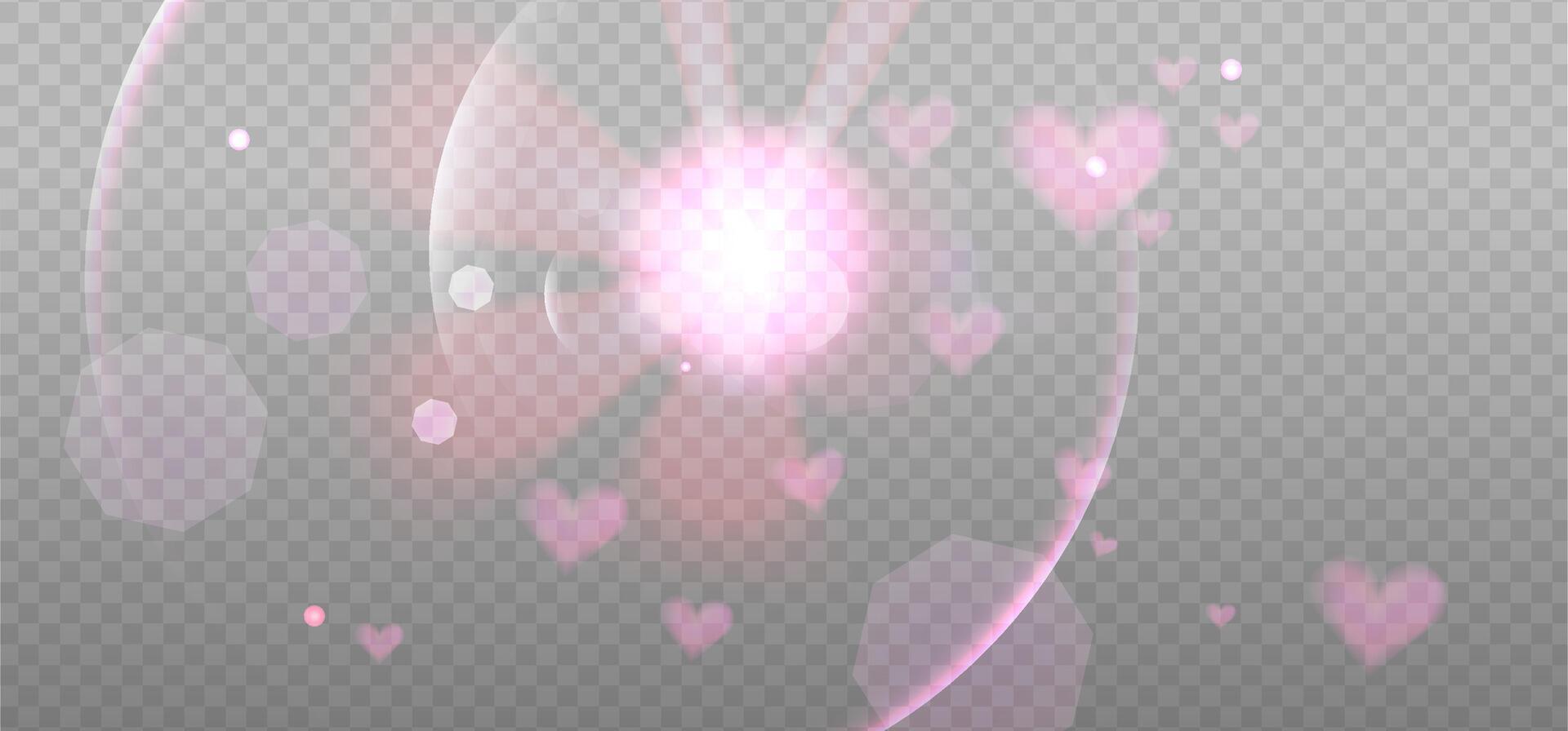 Pink abstract bokeh hearts overlay design. Romantic Valentines Holiday photo sparkle decoration. effect vector