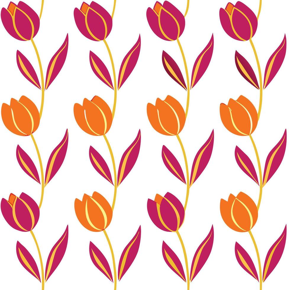 Orange and Pink Tulip Floral Pattern Seamless Design vector