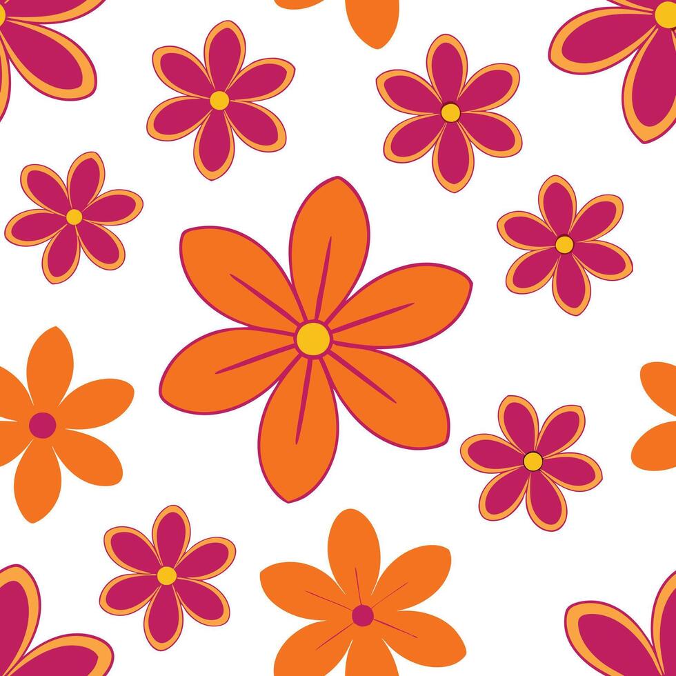 Vibrant Orange and Pink Flower Seamless Pattern Design vector